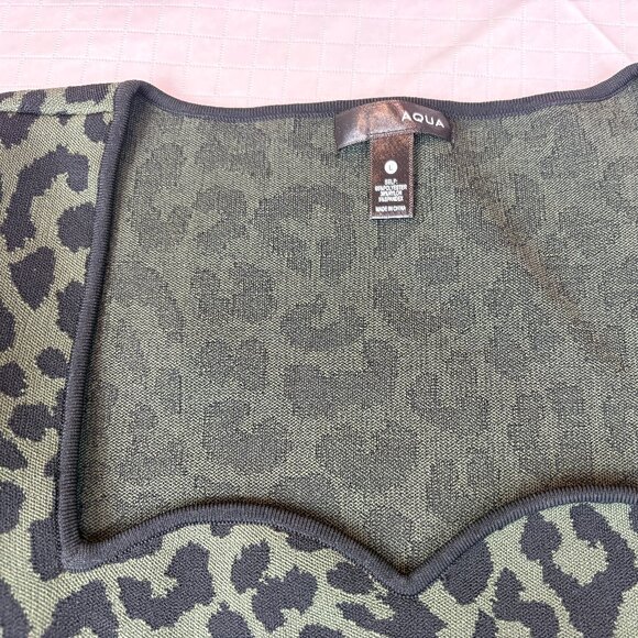 AQUA Leopard animal print Jacquard Long Sleeve Top Black and Green - Picture 7 of 11